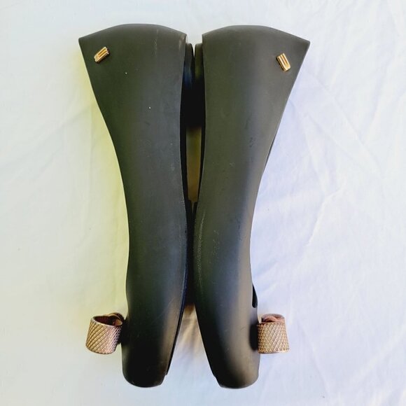 Melissa Women's Black Peep Toe Ultragirl Sweet Bow Flats - size 5 - Picture 8 of 10